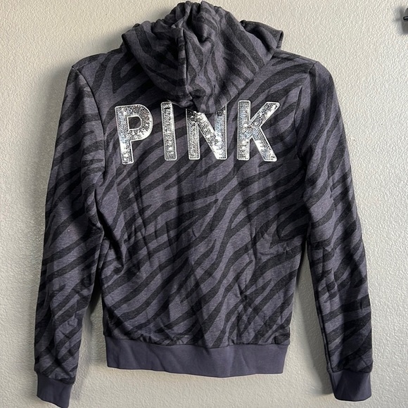 VS Pink Bling large logo gray leopard hoodie & pants set - Picture 2 of 5